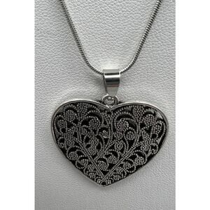 Necklace and Earring Set Silver Tone Hearts Ingot Chain Lobster Claw 17" + Ext.